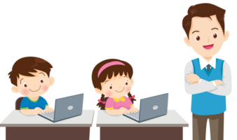 teacher and student learn computer png