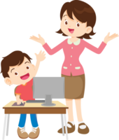 teacher and student learn computer png