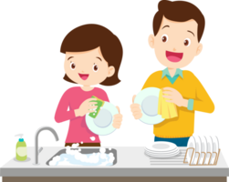 cute people washing dishes png