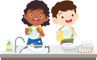 cute people washing dishes png
