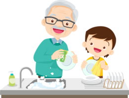 cute people washing dishes png