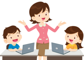 teacher and student learn computer png