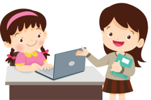 teacher and student learn computer png