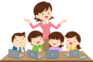 teacher and student learn computer png