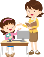 teacher and student learn computer png