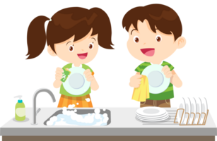 cute people washing dishes png