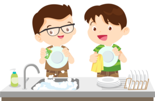 cute people washing dishes png