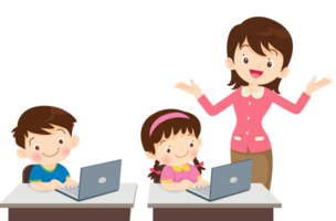 teacher and student learn computer png