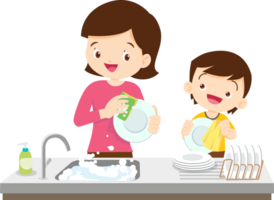 cute people washing dishes png