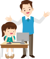 teacher and student learn computer png