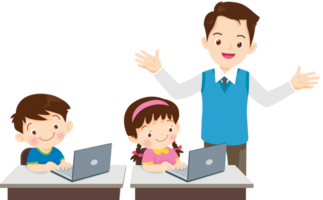 teacher and student learn computer png