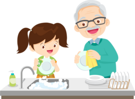 cute people washing dishes png