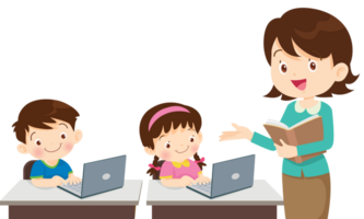 teacher and student learn computer png