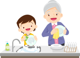 cute people washing dishes png