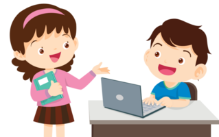 teacher and student learn computer png