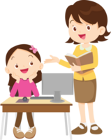 teacher and student learn computer png