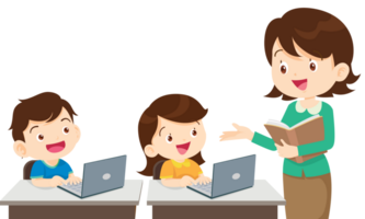 teacher and student learn computer png