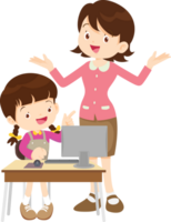 teacher and student learn computer png