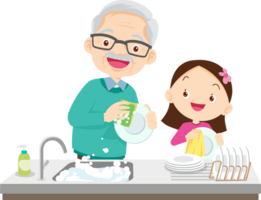 cute people washing dishes png