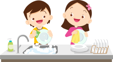 cute people washing dishes png