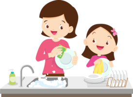 cute people washing dishes png