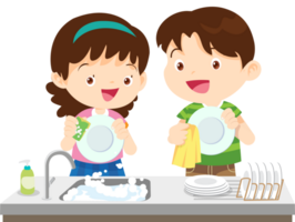 cute people washing dishes png