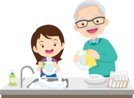 cute people washing dishes png