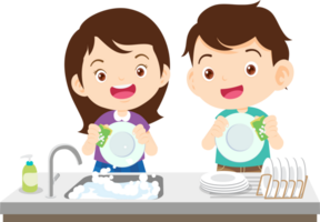 cute people washing dishes png