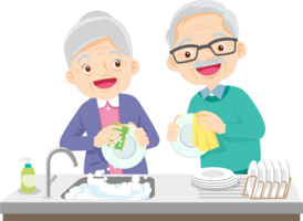 cute people washing dishes png