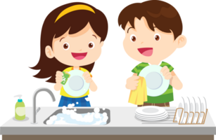 cute people washing dishes png