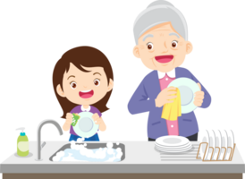 cute people washing dishes png