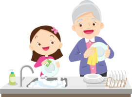 cute people washing dishes png