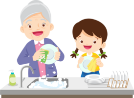 cute people washing dishes png