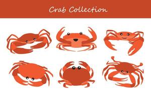 crab vector illustration set. Cute crab isolated on white background.