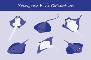 stingray vector illustration set. Cute stingray isolated on white background.