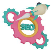 SEO Optimization with Rocket Launch for Digital Marketing Strategy. 3D Render png