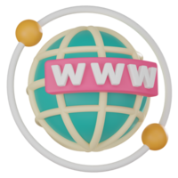 3d ikon av värld bred webb i cyberrymden. 3d framställa png
