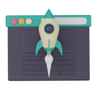 Rocket Boost SEO, 3D Icon Illustrating Browser Acceleration and Digital Marketing. 3D Render png