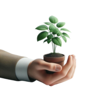 AI generated hand holding a plant in a pot png