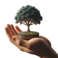 AI generated hand holding a small tree png