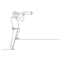 concepto de visión de dibujo de una sola línea en el negocio del empresario y el telescopio, monocular. símbolo de liderazgo, estrategia, misión, objetivos. Ilustración de vector gráfico de diseño de dibujo de línea continua