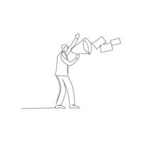 Businessman deliver message using megaphone Continuous line drawing. Marketing and communication in business concept. vector