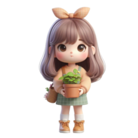 AI generated cartoon girl holding plant png