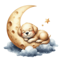 AI generated cute puppy sleeping on the moon png