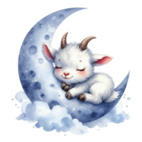 AI generated goat sleeping on the moon png