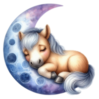 AI generated a cute little horse sleeping on the moon png