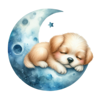 AI generated cute puppy sleeping on the moon png
