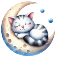ai generiert Katze Schlafen auf das Mond png