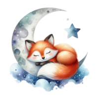 AI generated a cute fox sleeping on the moon png