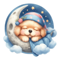 AI generated cute puppy sleeping on the moon png